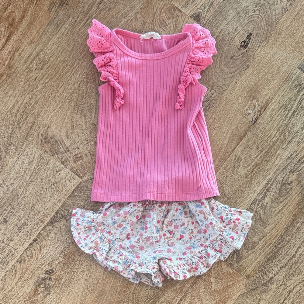 Jessica Simpson Pink Ruffle Top and Floral Shorts Set